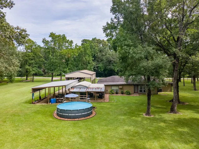a garden view with a seating space
