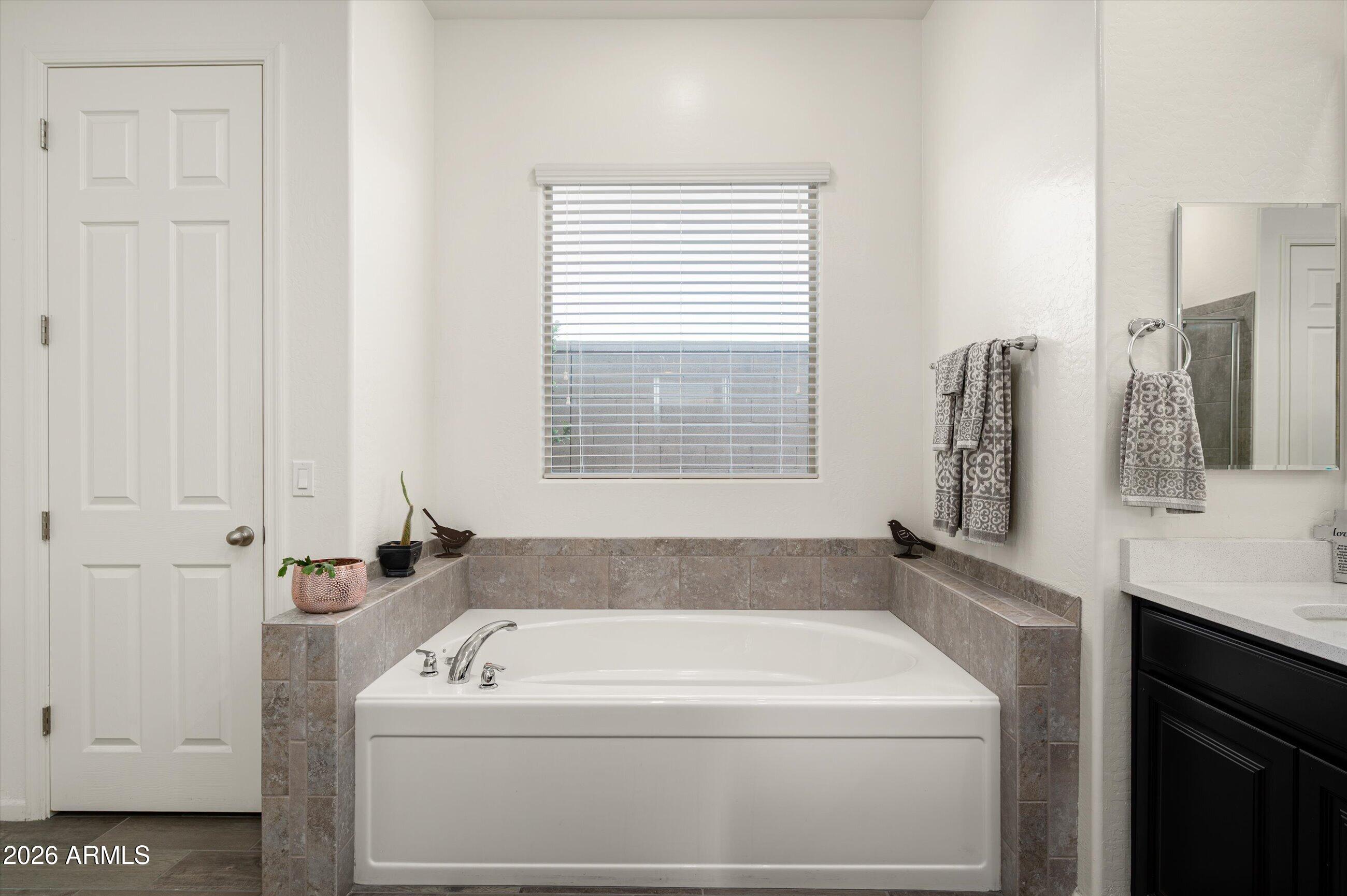 6406 Copper Springs Road Phoenix, AZ 85083 - Photo 22 of 59 a bathroom with a tub sink and mirror