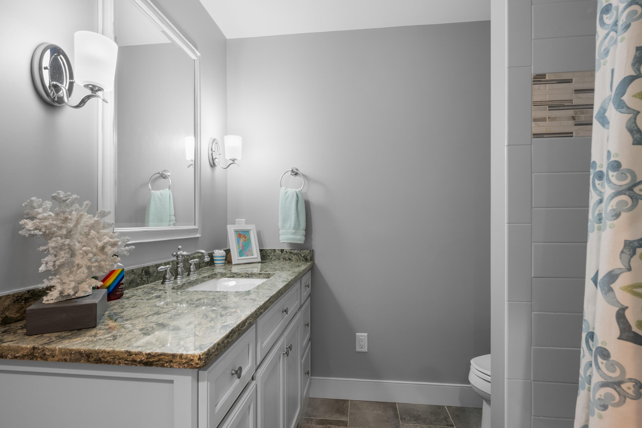 6 Bunker Circle Sandwich, MA 02563 - Photo 25 of 43 a bathroom with a granite countertop sink and a mirror