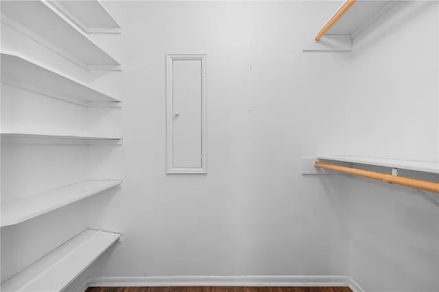 a view of small space with racks on the wall