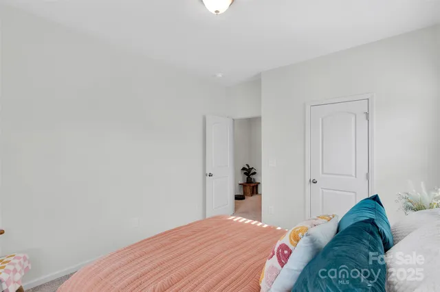 a bedroom with a bed and closet