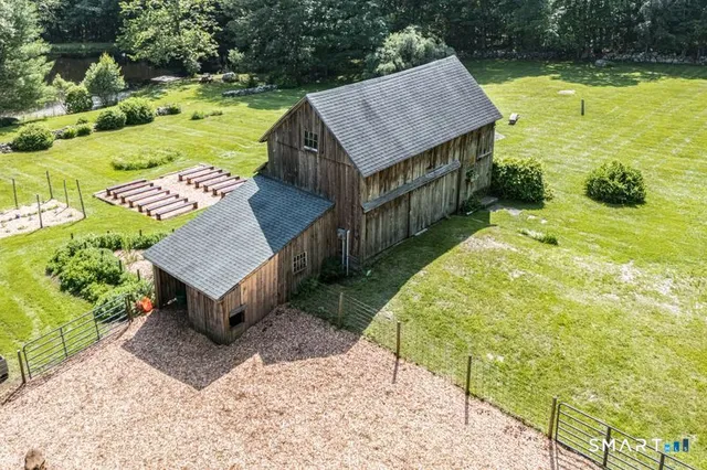 a view of a garden with an outdoor space