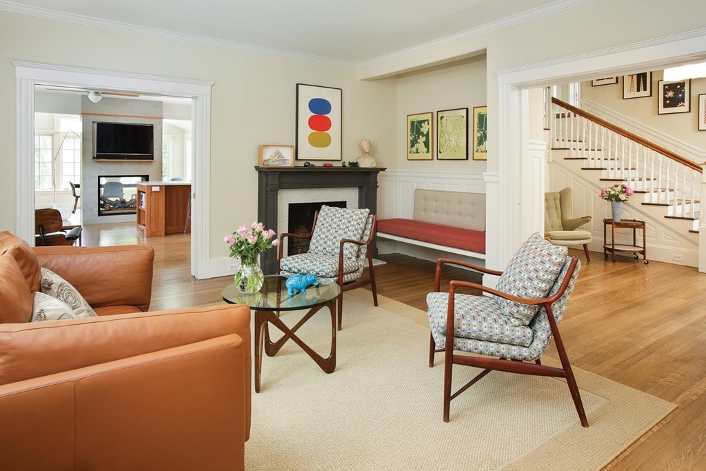 21 Salisbury Road Brookline, MA 02445 - Photo 3 of 12 a living room with furniture and a fireplace