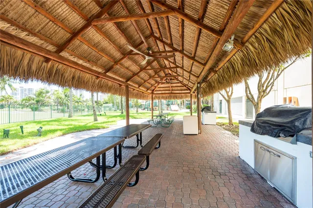 a view of a golf course with a garden