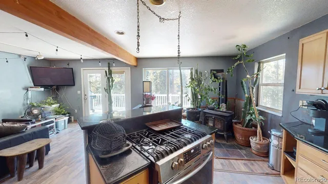 a kitchen with a stove a sink and a refrigerator