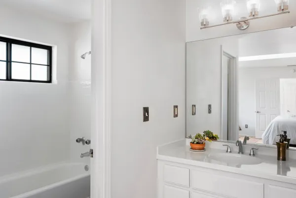 a close view of a bathtub in a bathroom