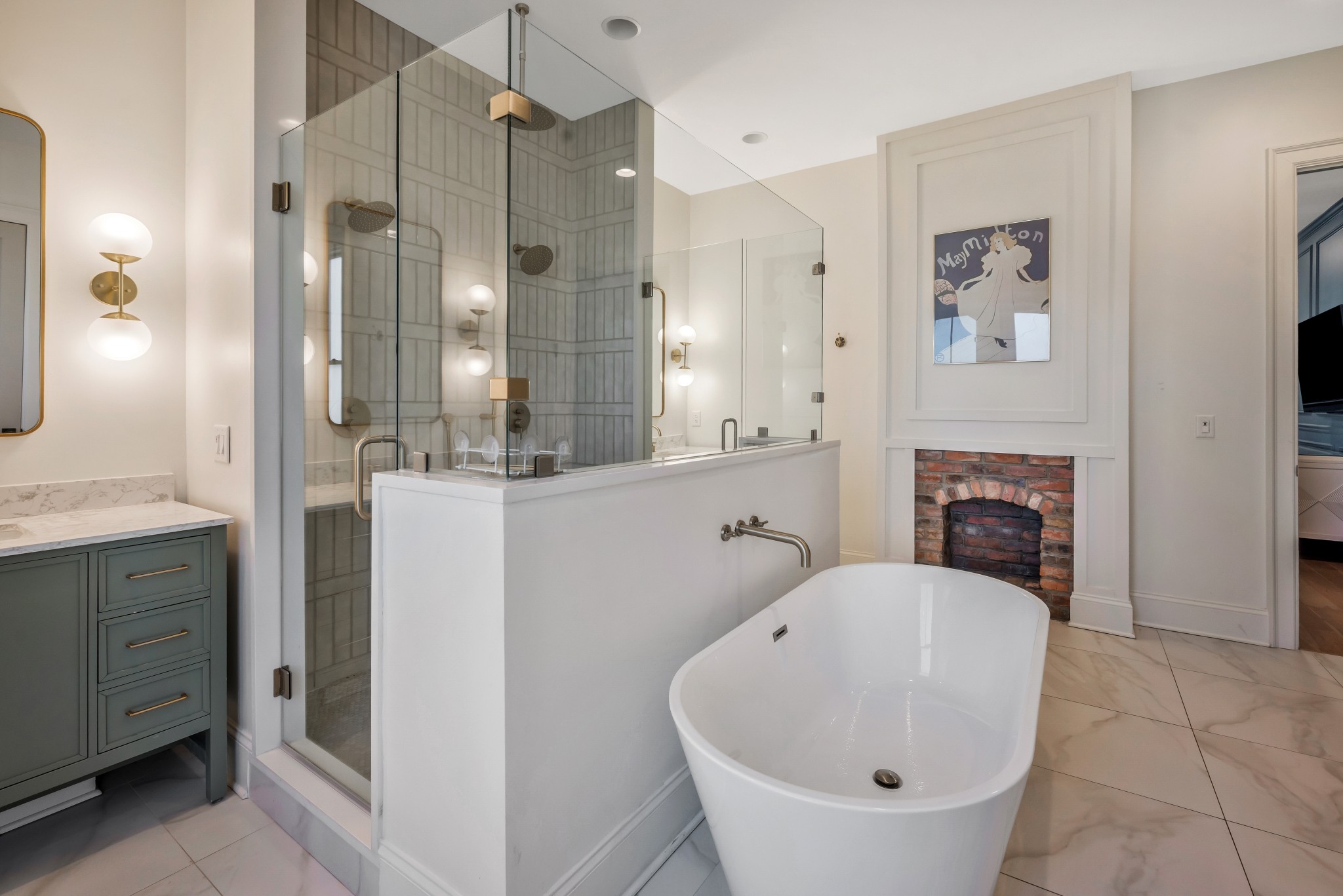 1007 Lischey Avenue Nashville, TN 37207 - Photo 24 of 52 a bathroom with a tub a sink a mirror and a shower