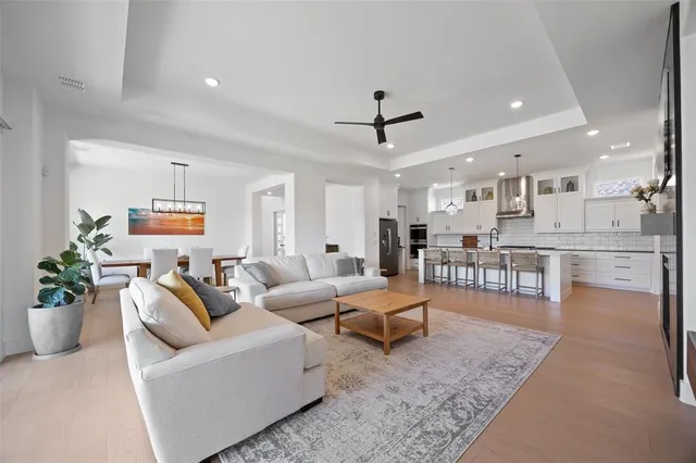 a living room with furniture and a table