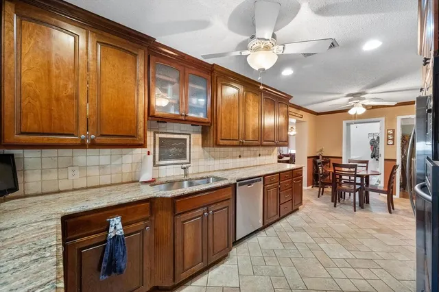 a kitchen with lots of counter top space