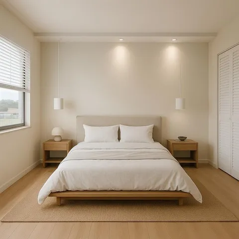 a bedroom with a bed and window