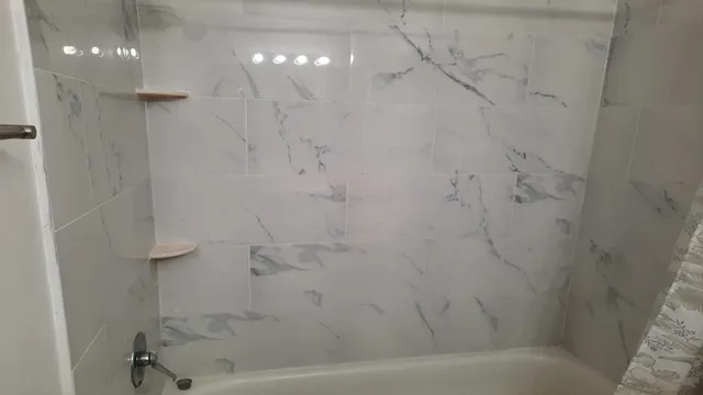 a bathroom with a bathtub