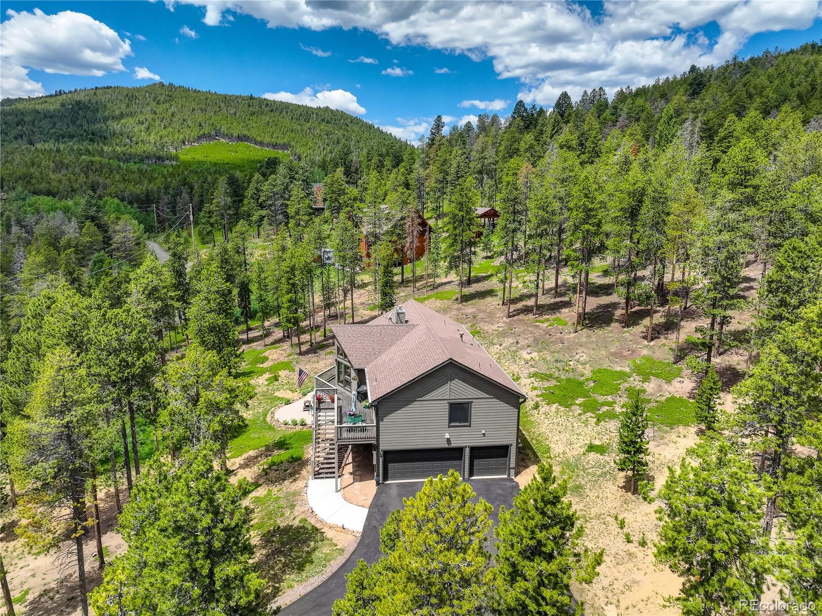 8360 South Warhawk Road Conifer, CO 80433 - Photo 37 of 40 a aerial view of a house with pool yard and outdoor seating