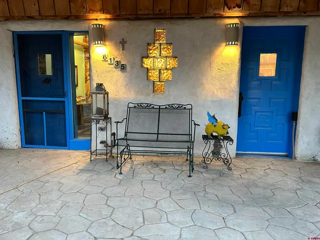 a building outdoor space with potted plants