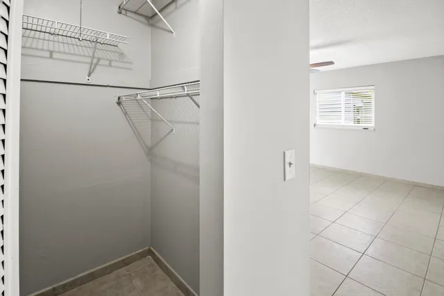 a view of a room with racks on the wall