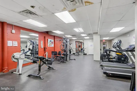 a view of a room with gym equipment