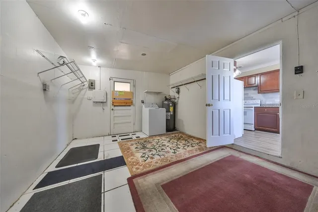 a living room with a couch and a table