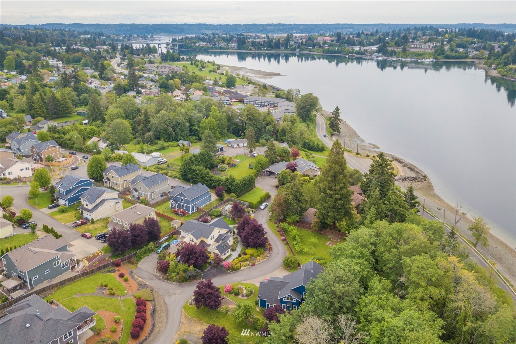 2802 Tracyton Beach Road Northwest Bremerton, WA 98310 - Photo 37 of 40 an aerial view of lake and residential houses with outdoor space