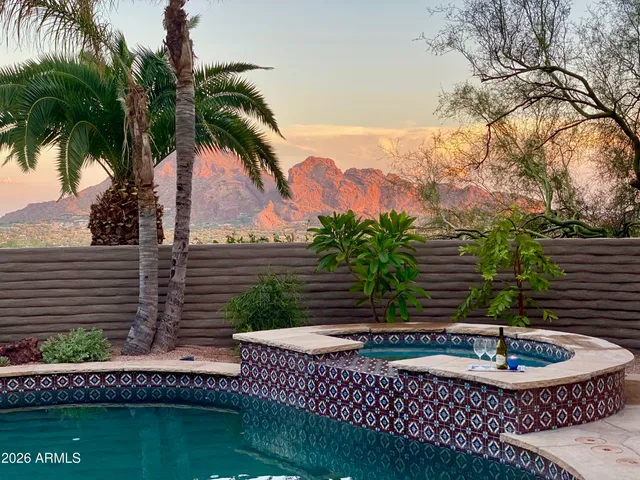 a view of a backyard with plants & tree