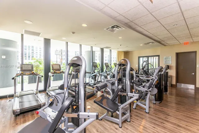 a view of a room with gym equipment