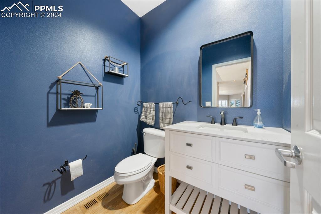 220 Preservation Way Colorado Springs, CO 80919 - Photo 13 of 39 a bathroom with a toilet a sink and mirror