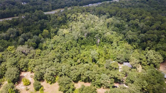 a view of a large yard with lots of bushes