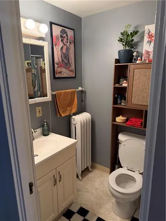 a bathroom with a toilet a sink and a mirror