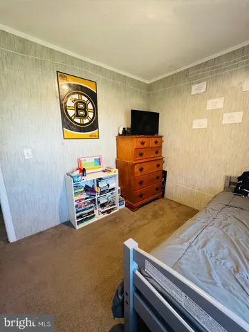 a bedroom with a bed and furniture