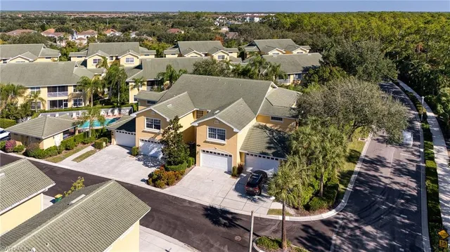 an aerial view of a house with a garden
