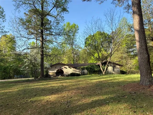 a view of a yard with trees