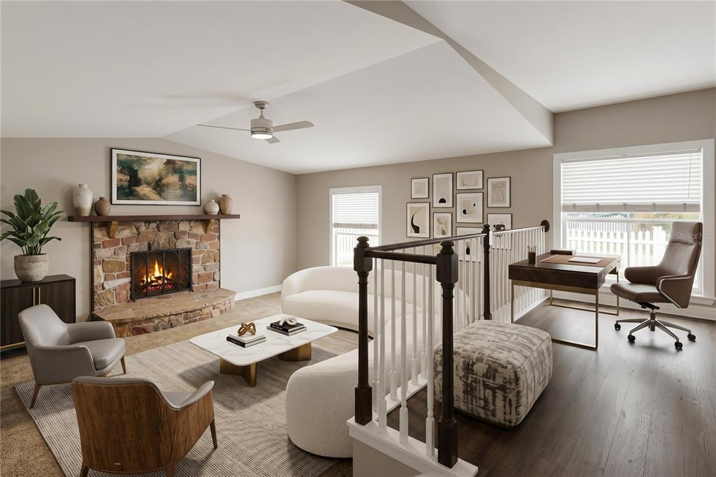 1048 North Grandview Street Mount Dora, FL 32757 - Photo 22 of 56 a living room with furniture fireplace and a window