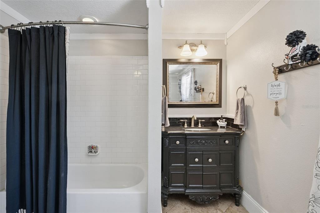 1048 North Grandview Street Mount Dora, FL 32757 - Photo 25 of 56 a bathroom with a shower a sink and a mirror