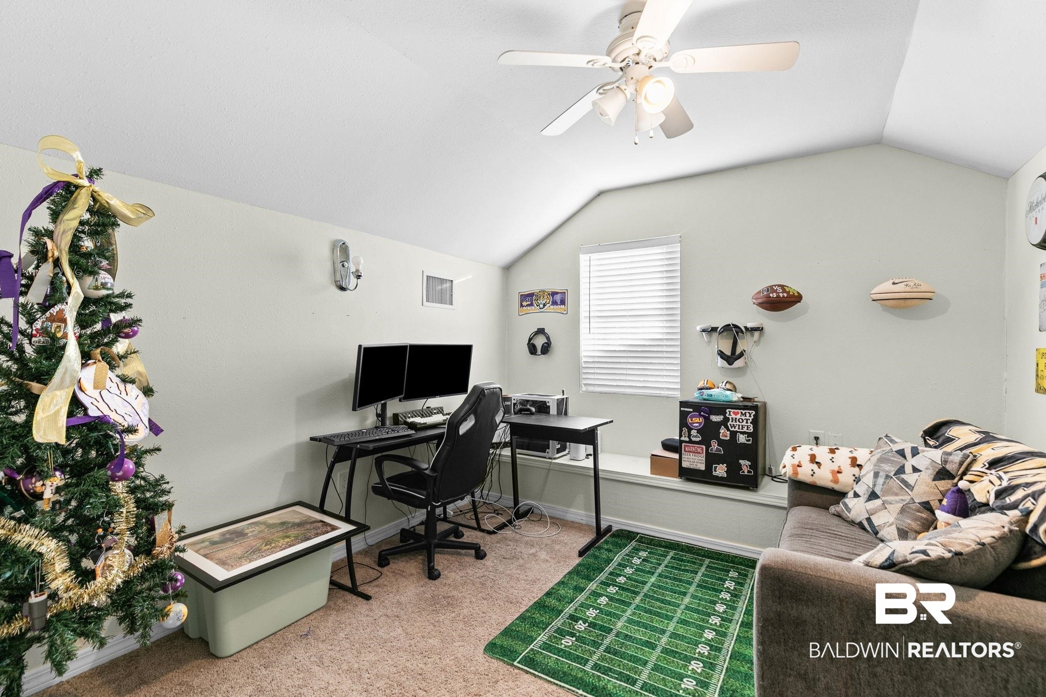 3842 Experiment Farm Road Monroeville, AL 36460 - Photo 48 of 59 Office featuring vaulted ceiling, light carpet, and a ceiling fan