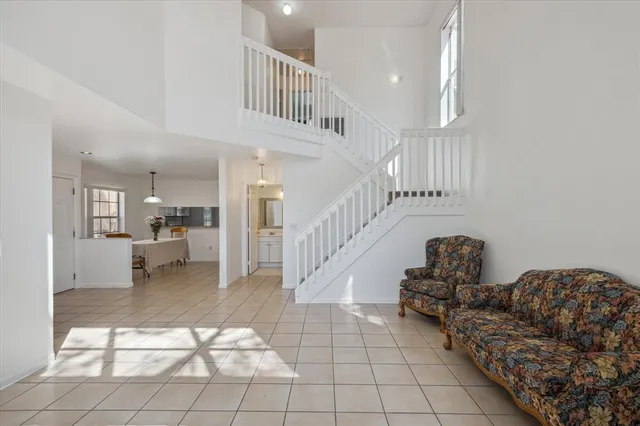 a living room with a large window