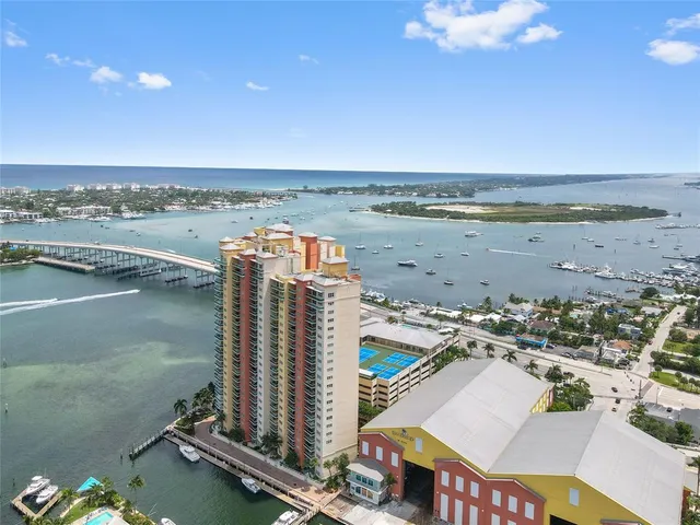 a view of a building with a black and white checkered floor