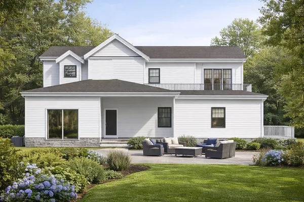 a front view of house with yard and green space