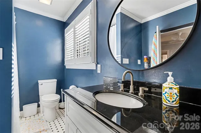 a bathroom with a toilet a sink and a mirror