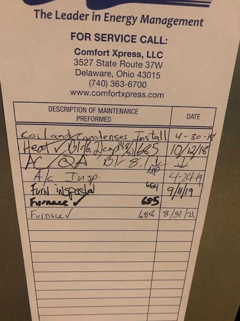 1901 Stratford Road Delaware, OH 43015 - Photo 54 of 55 Furnace Maintenance Log