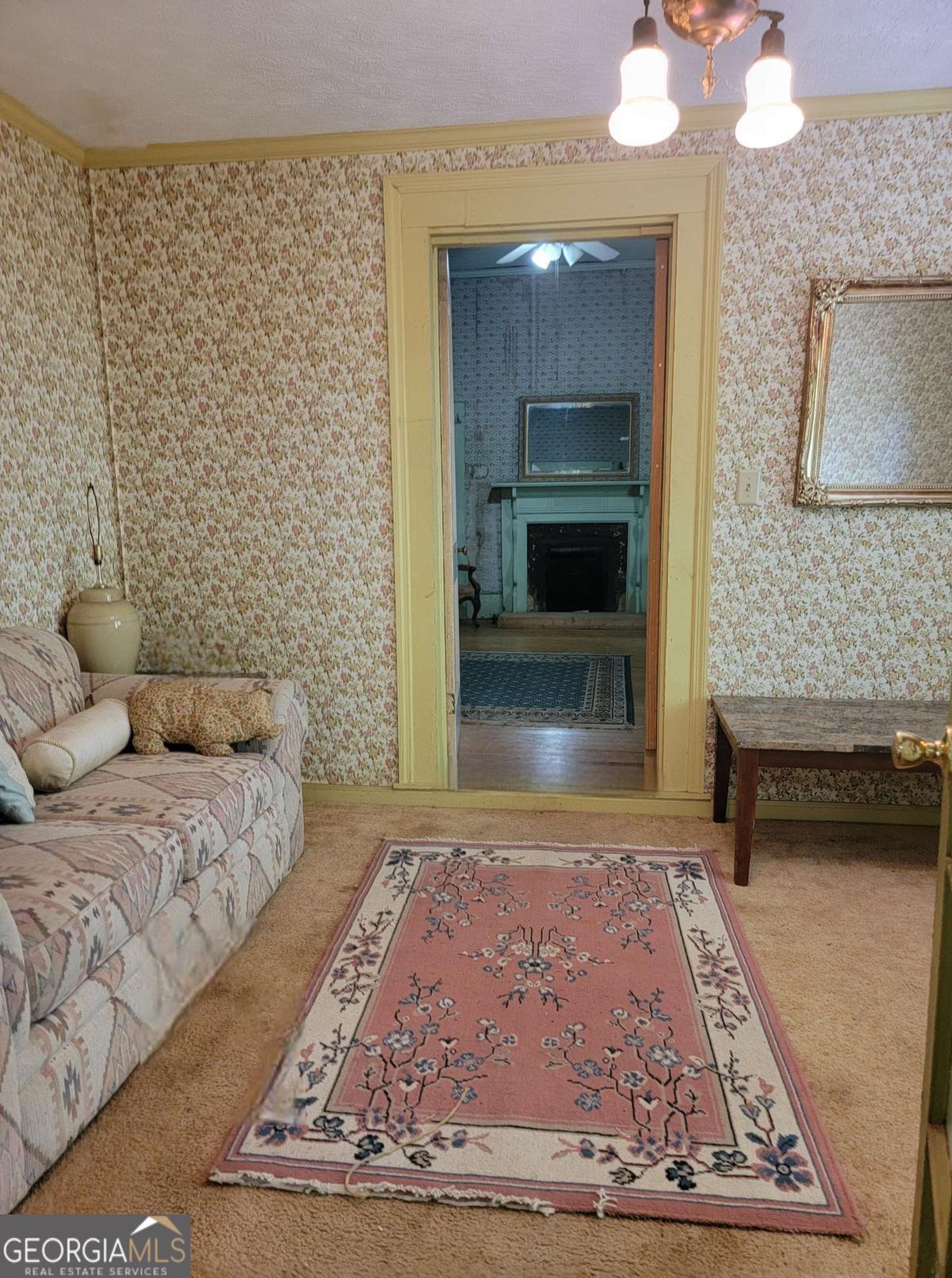 346 South Oliver Street Elberton, GA 30635 - Photo 29 of 52 a living room with a couch and a fireplace