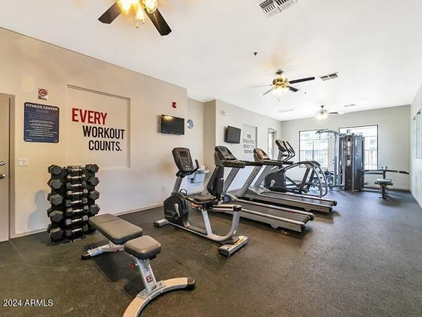 a view of a room with gym equipment