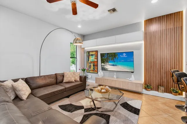 a view of a park with sitting area