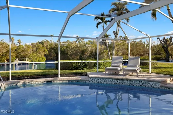 an outdoor space with swimming pool