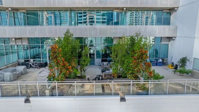 front view of a house with potted plants