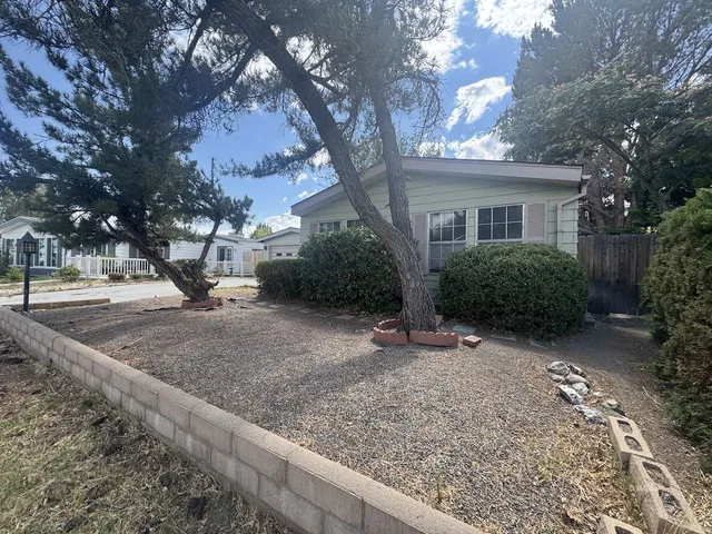 a view of a backyard with large trees