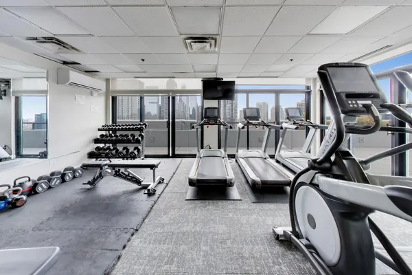a view of a room with gym equipment