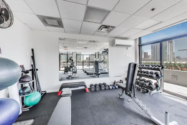 a view of a room with gym equipment