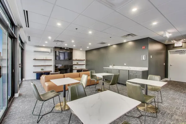 a large room with chairs
