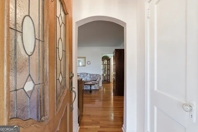 a dining room with furniture