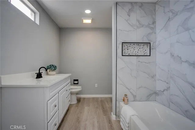 a bathroom with a bathtub