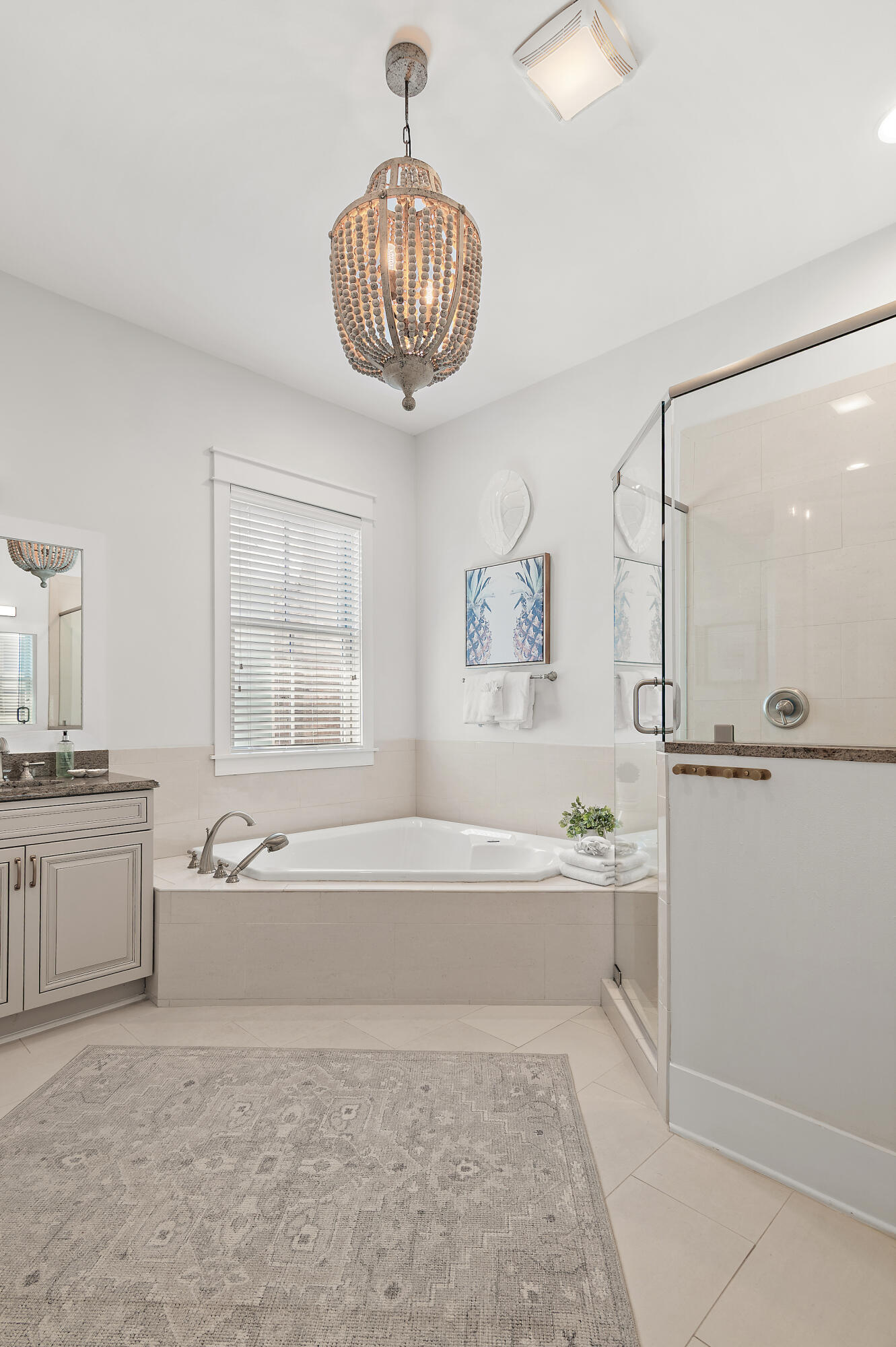 624 Sandgrass Boulevard Santa Rosa Beach, FL 32459 - Photo 29 of 51 a bathroom with a granite countertop bathtub a sink and a shower