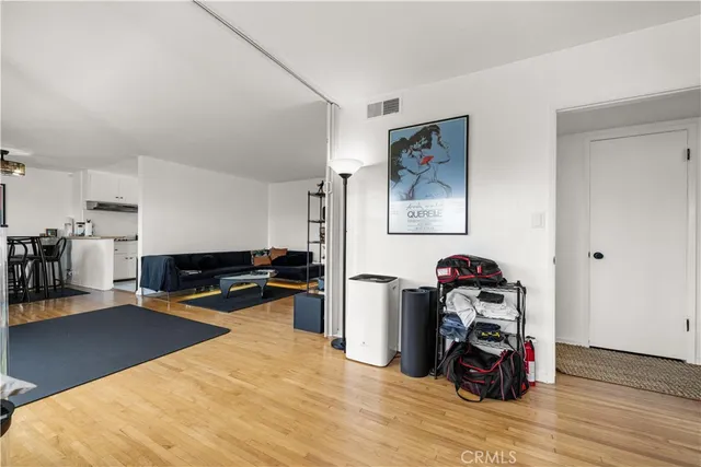 a living room with furniture a wooden floor and a sink